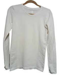 Athleta‎ Flurry Blizzard Rib Top Long Sleeve Crew Neck Ivory Athleisure S